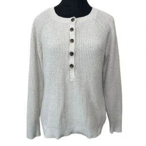 L.L.Bean Womens Small Organic Cotton  Crew Neck Button Neck Waffle Knit Sweater